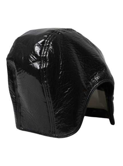 a black leather hat with a black visor