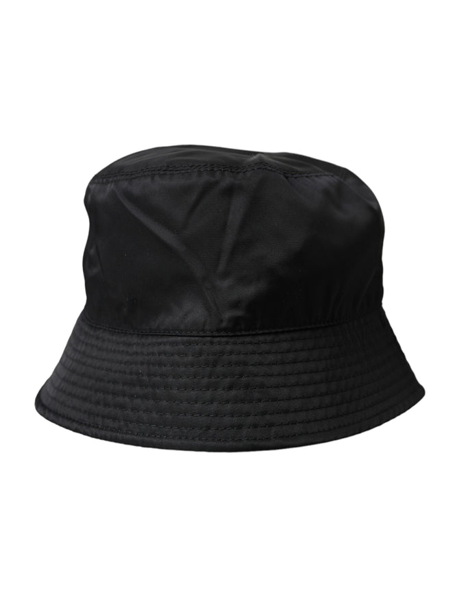 a black bucket hat on a white background