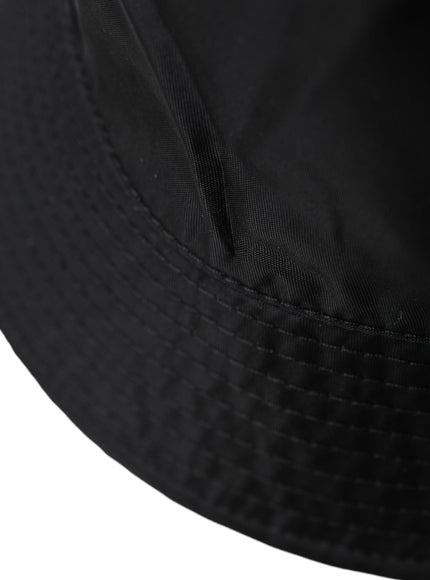 a close up of a black hat on a white background