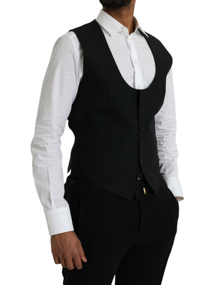 Side view of Dolce & Gabbana black wool waistcoat