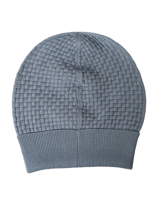 a gray knitted hat on a white background