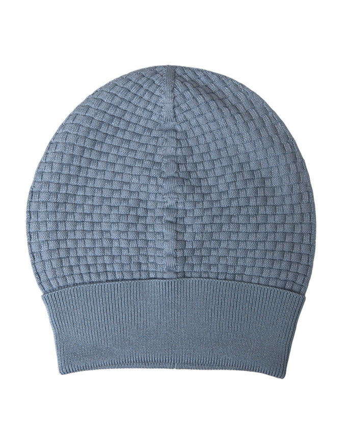 a blue hat with a pattern on it