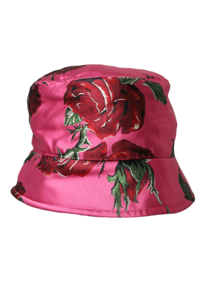 a pink hat with red roses on it