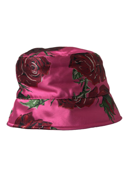 a pink hat with red roses on it