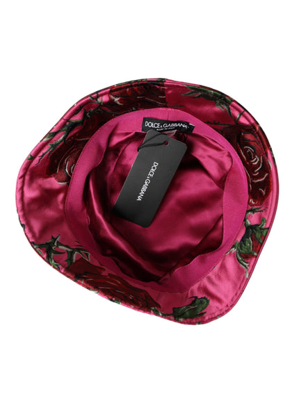 a pink flowered hat with a tag on it