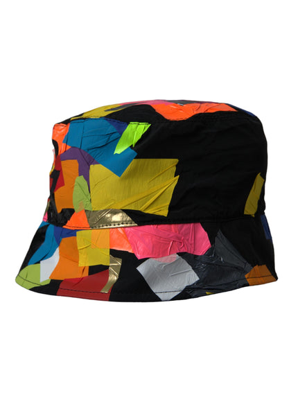 a multicolored bucket hat on a white background