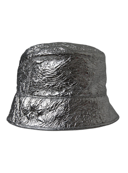 a metallic bucket hat on a white background