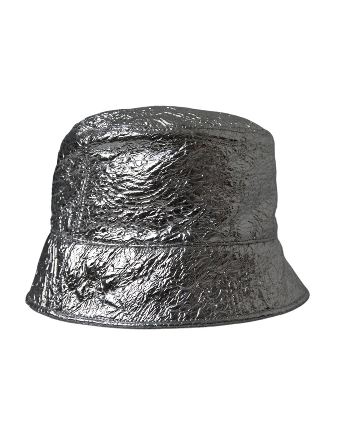 a metallic bucket hat on a white background