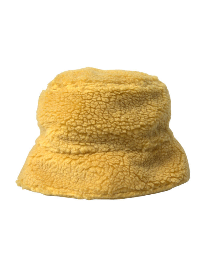 a yellow bucket hat on a white background