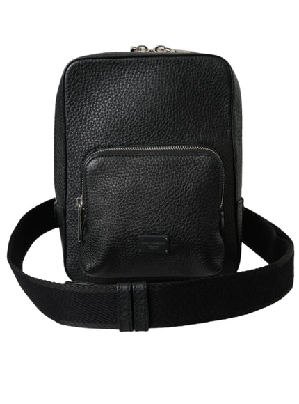 a black leather bag on a white background