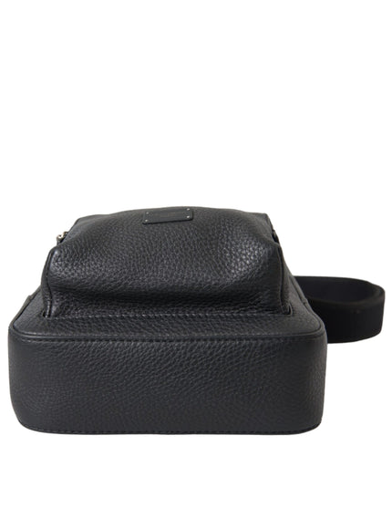 a black leather bag on a white background