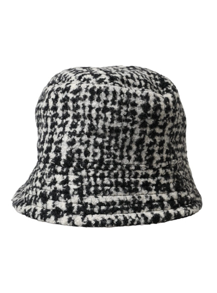 a black and white hat on a white background