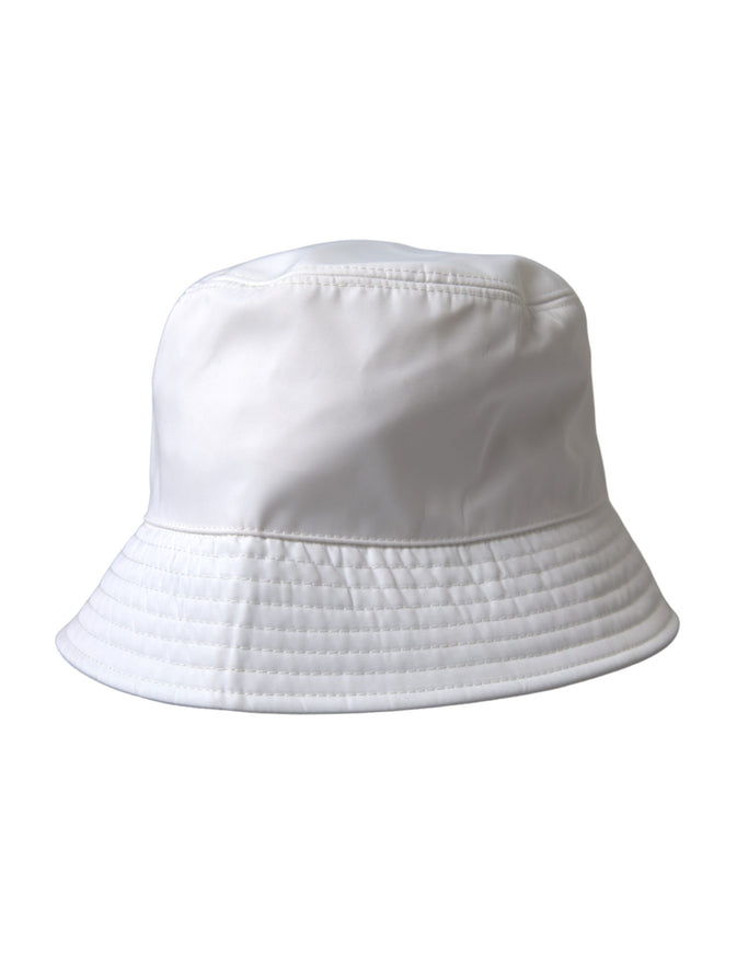 a white bucket hat on a white background