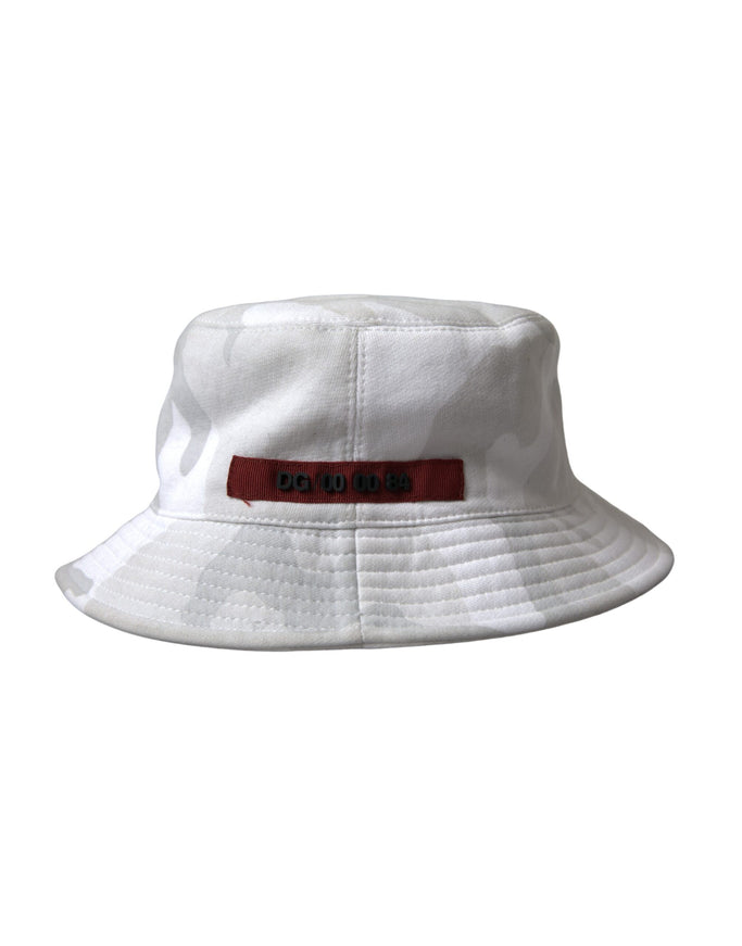 a white hat with a red patch on it