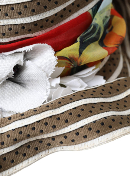 a close up of a hat with a flower on it