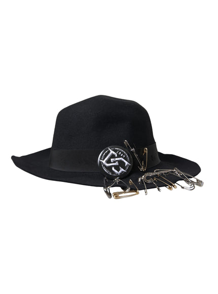 a black hat with a pair of scissors on it