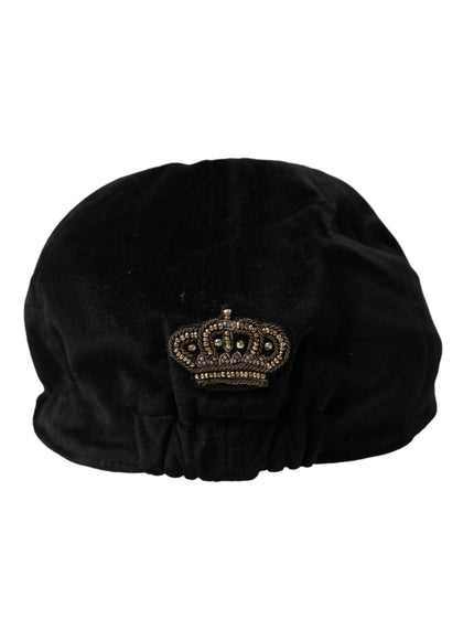 a black hat with a gold crown on it