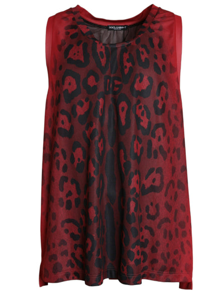 a red and black top with a leopard print