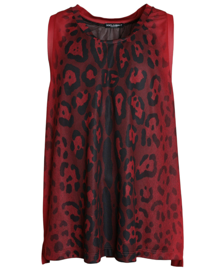 a red and black top with a leopard print