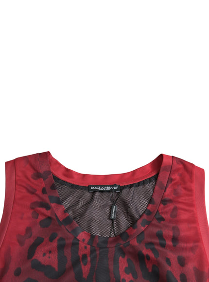 a red tank top with a black and red animal print