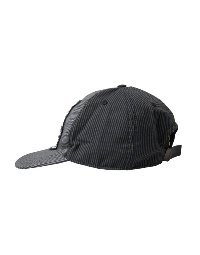 a black and white hat on a white background