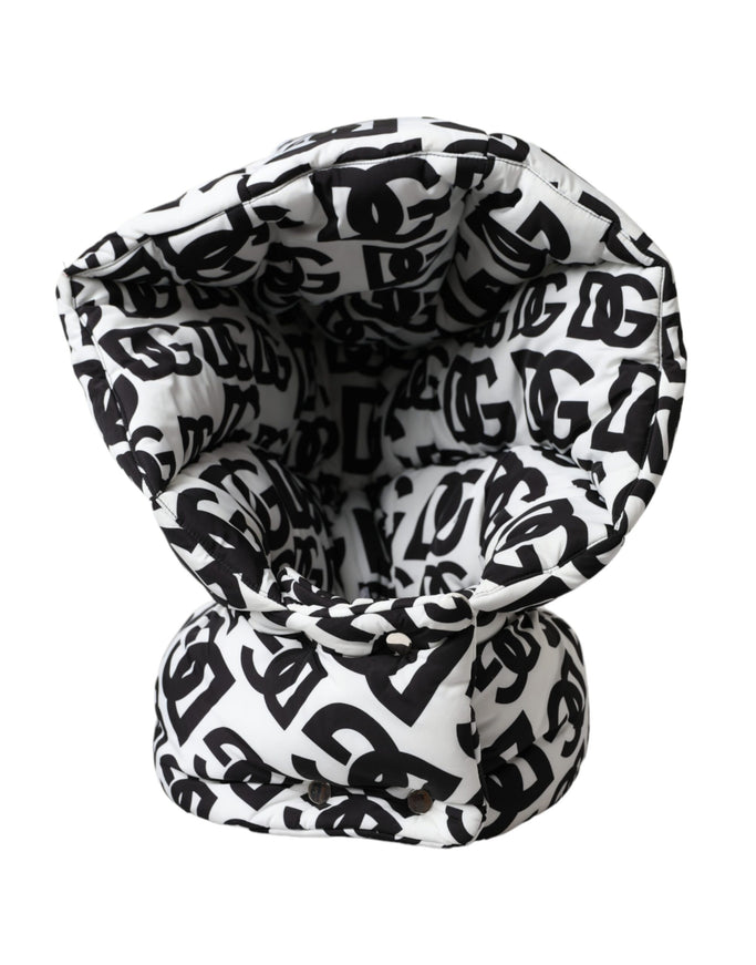 a black and white scarf with letters on it