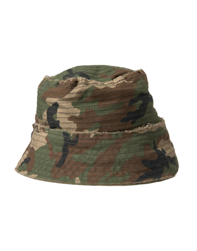 a camo bucket hat on a white background