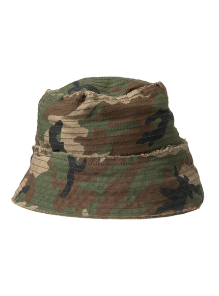 a camo bucket hat on a white background