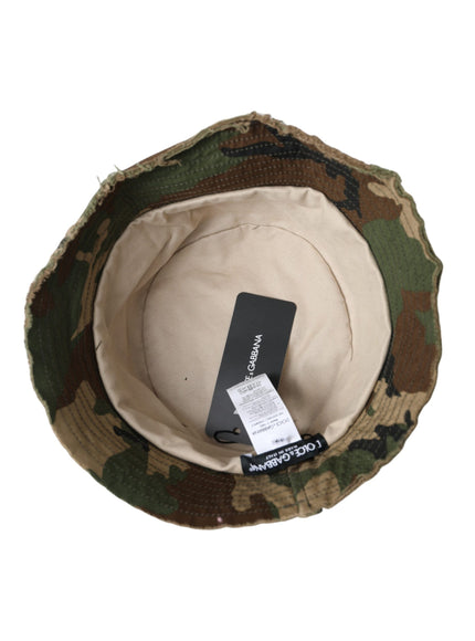 a camo hat with a tag on it