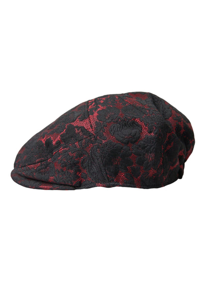 a black and red hat with a pattern on it