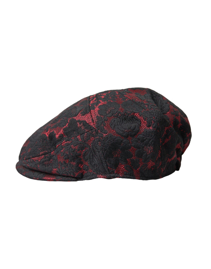 a black and red hat with a pattern on it