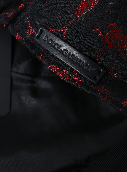 a close up of a red and black jacket