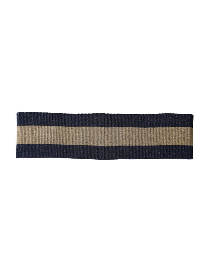 a black and tan striped headband on a white background