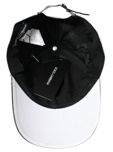 a black and white hat with a tag on it