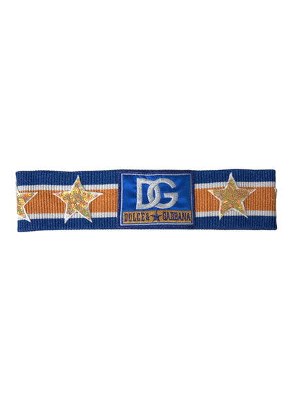 a blue and orange ribbon with a star on it