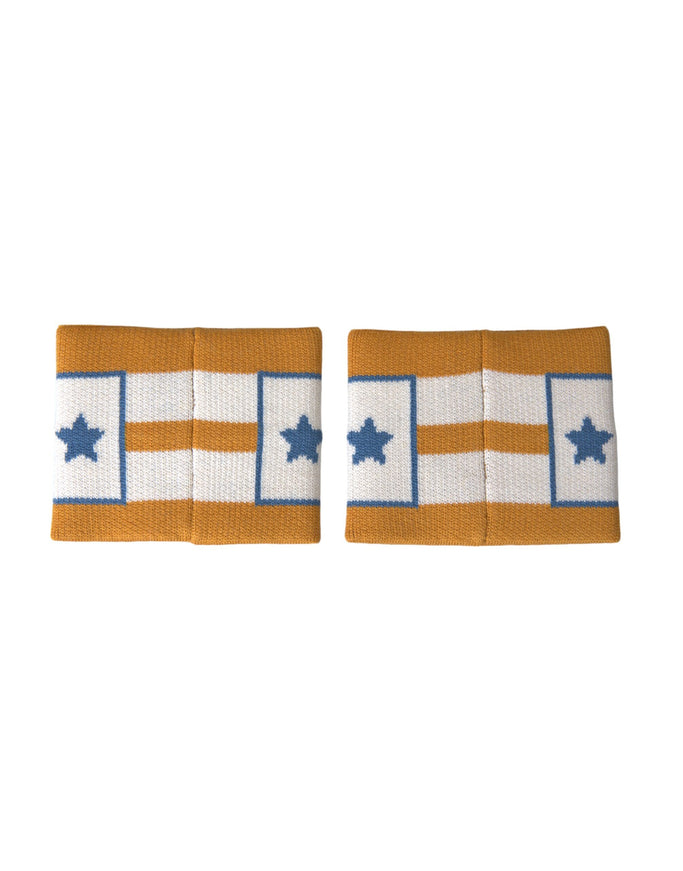 a pair of orange and white striped wristbands