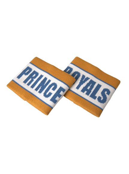 two orange and white wristbands with the words prince and princess printed on them