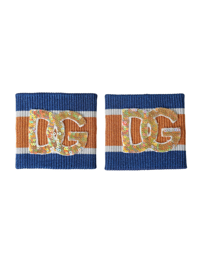 a pair of orange and blue wristbands