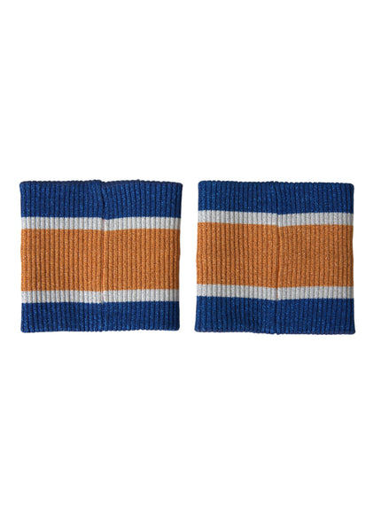 a pair of blue and orange striped wristbands