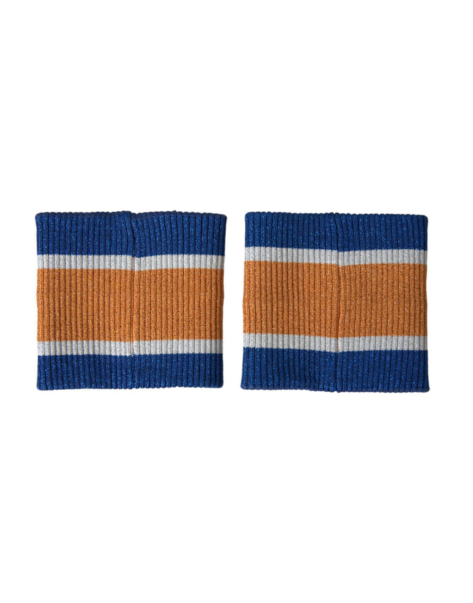 a pair of blue and orange striped wristbands