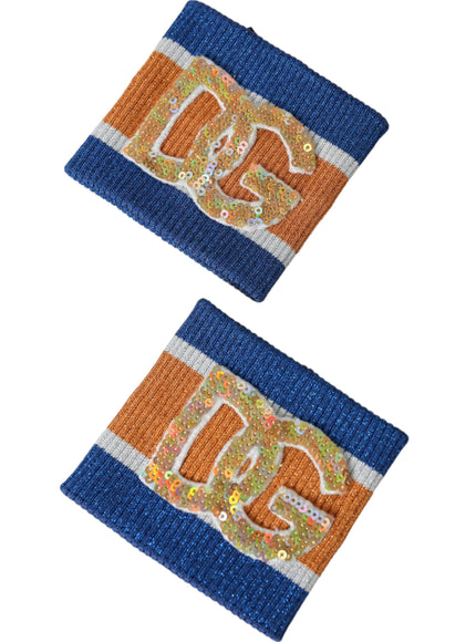 two pieces of blue and orange cloth with a picture of a snake on it