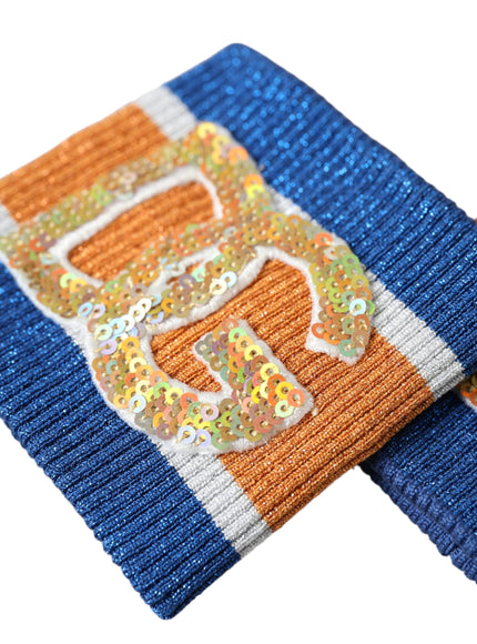 a close up of a blue and orange tie