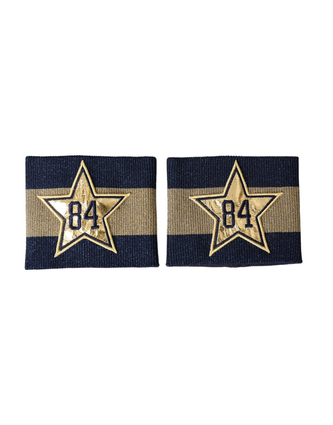 a pair of patches with a star and number on them