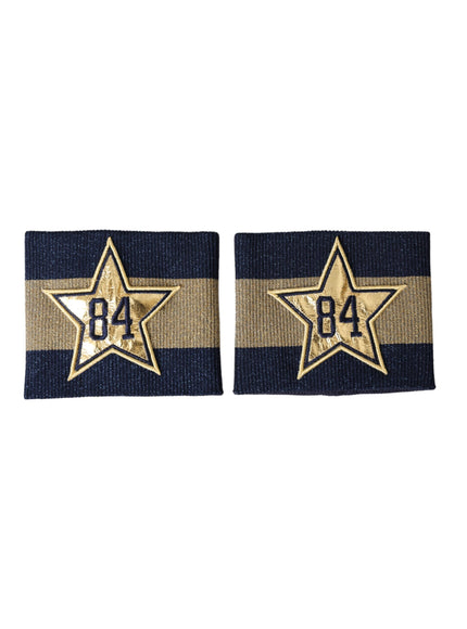 a pair of patches with a star and number on them