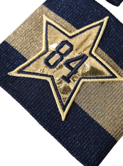 a picture of a gold star on a blue and black striped background