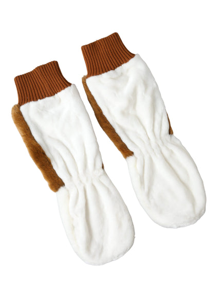 a pair of white and brown mitts on a white background