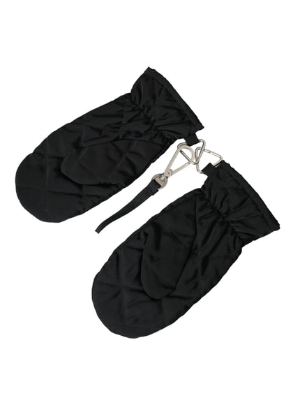 a pair of black oven mitts on a white background