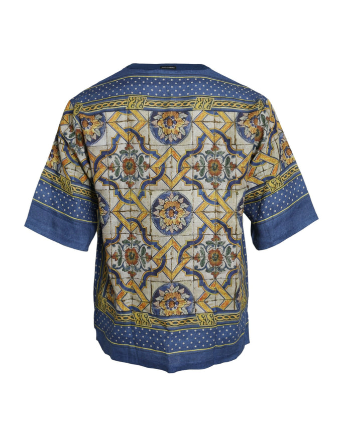 Dolce & Gabbana multicolor Majolica linen T-shirt back view