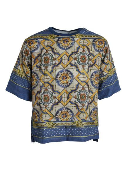 Dolce & Gabbana multicolor Majolica linen T-shirt front view