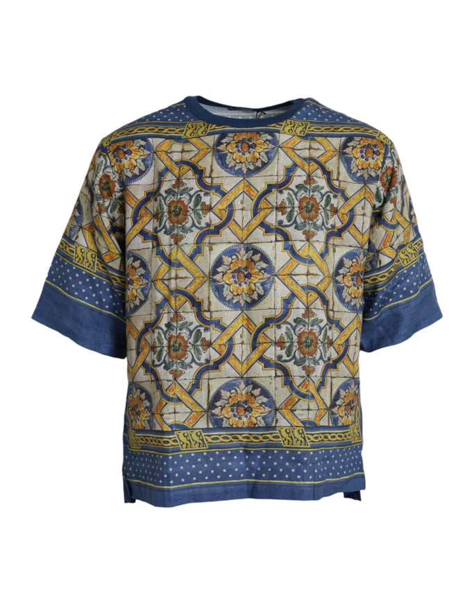 Dolce & Gabbana multicolor Majolica linen T-shirt front view